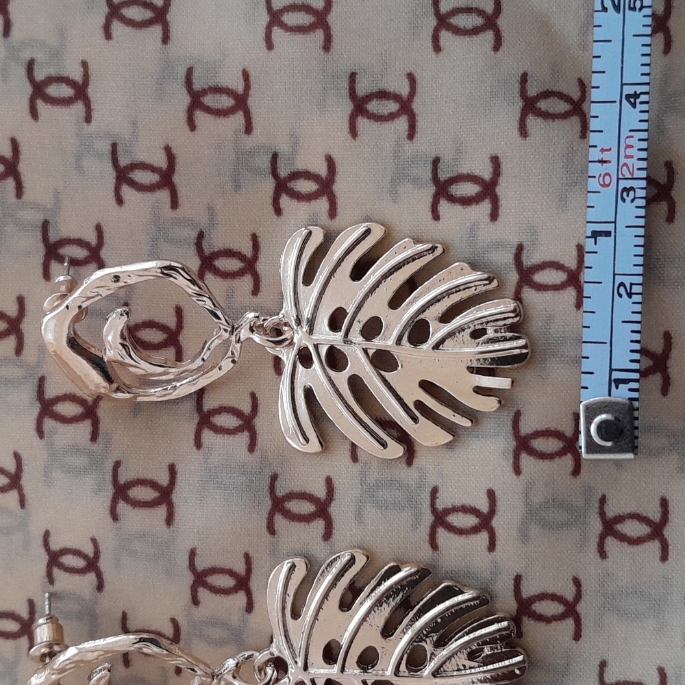 Pastels Goldtone Leaf Dangle Earrings - Picture 5 of 5